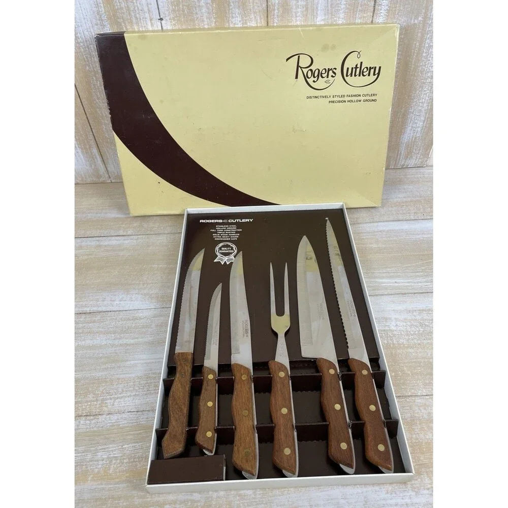 ROGERS CO. Cutlery 6-PC Carving Set w/Box Japan Excellent Condition